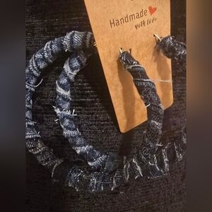 Handmade Denim  Large Hoop Earrings